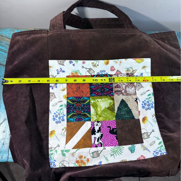 Vintage Handmade Patchwork Velvet Brown Totr - Picture 10 of 14